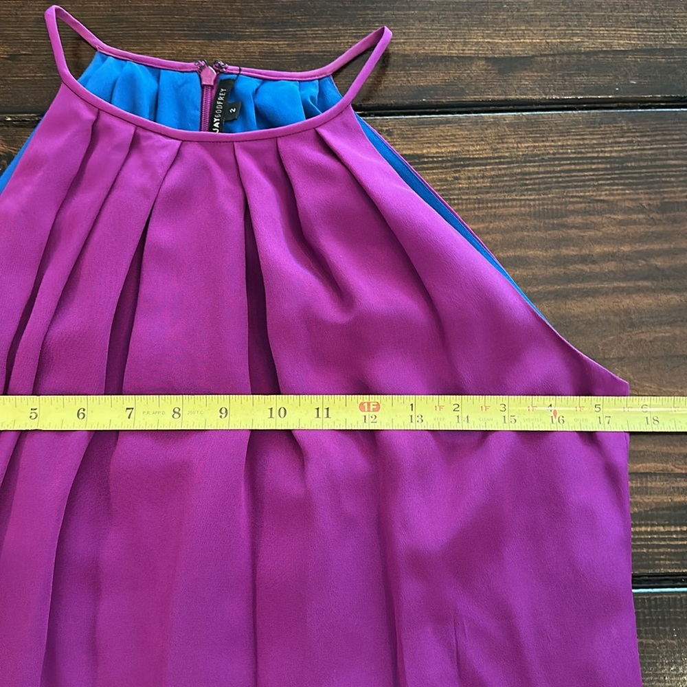 Jay Godfrey silk mini draped magenta lined shift pockets Halter zipper 2 Dress - Picture 10 of 15